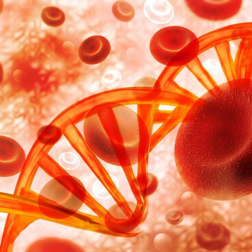 Célula de DNA de sangue na base científica